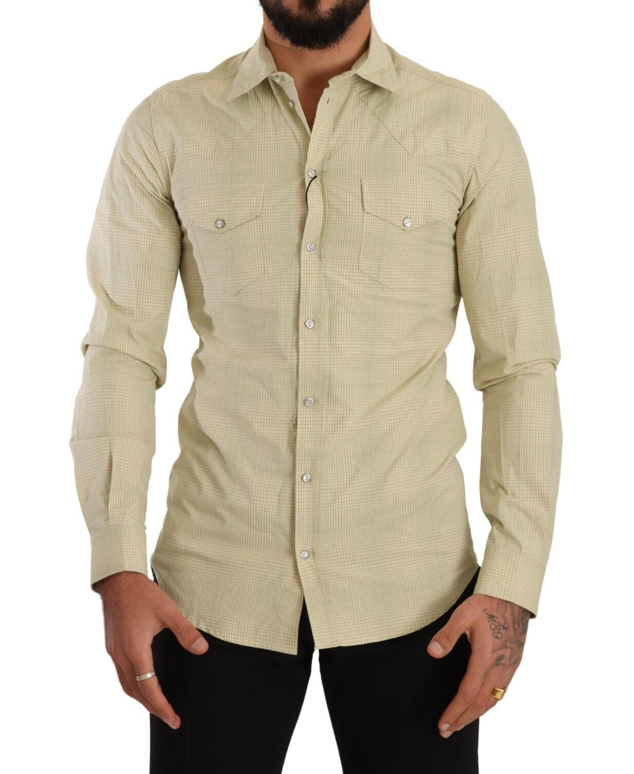 Dolce & Gabbana Yellow SICILIA Cotton Casual Slim Fit Shirt