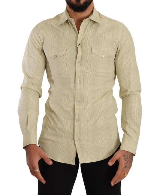 Dolce & Gabbana Yellow SICILIA Cotton Casual Slim Fit Shirt