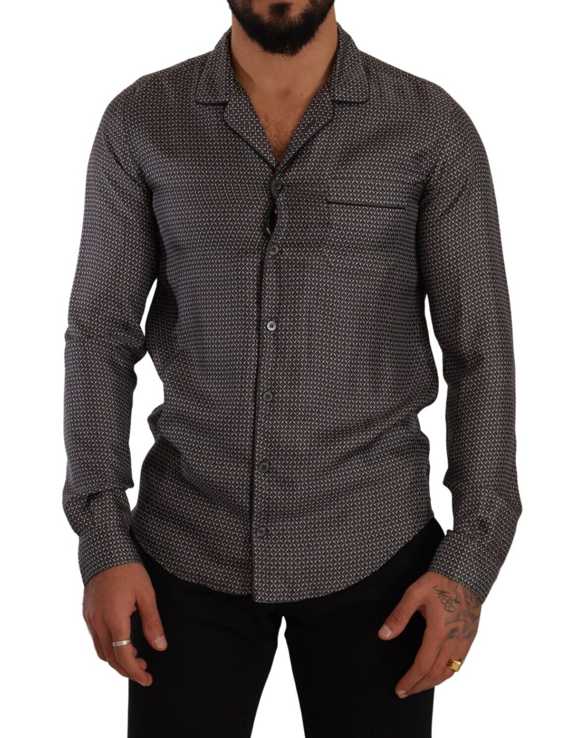 Dolce & Gabbana Gray Fantasy Pattern Silk Shirt