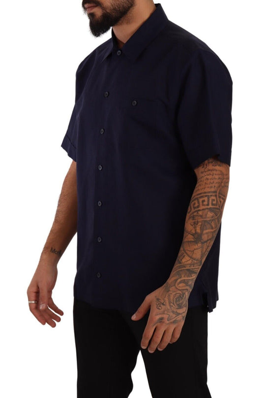 Dolce & Gabbana Navy Blue Button Down Short Sleeves Shirt