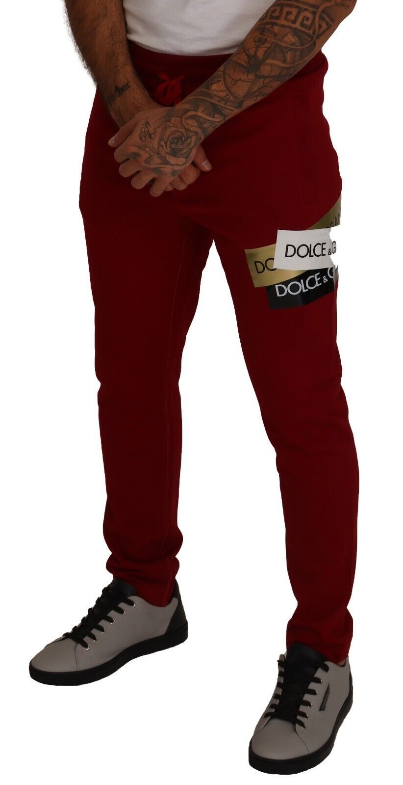 Dolce & Gabbana Red Logo Patch Jogging Sweatpants