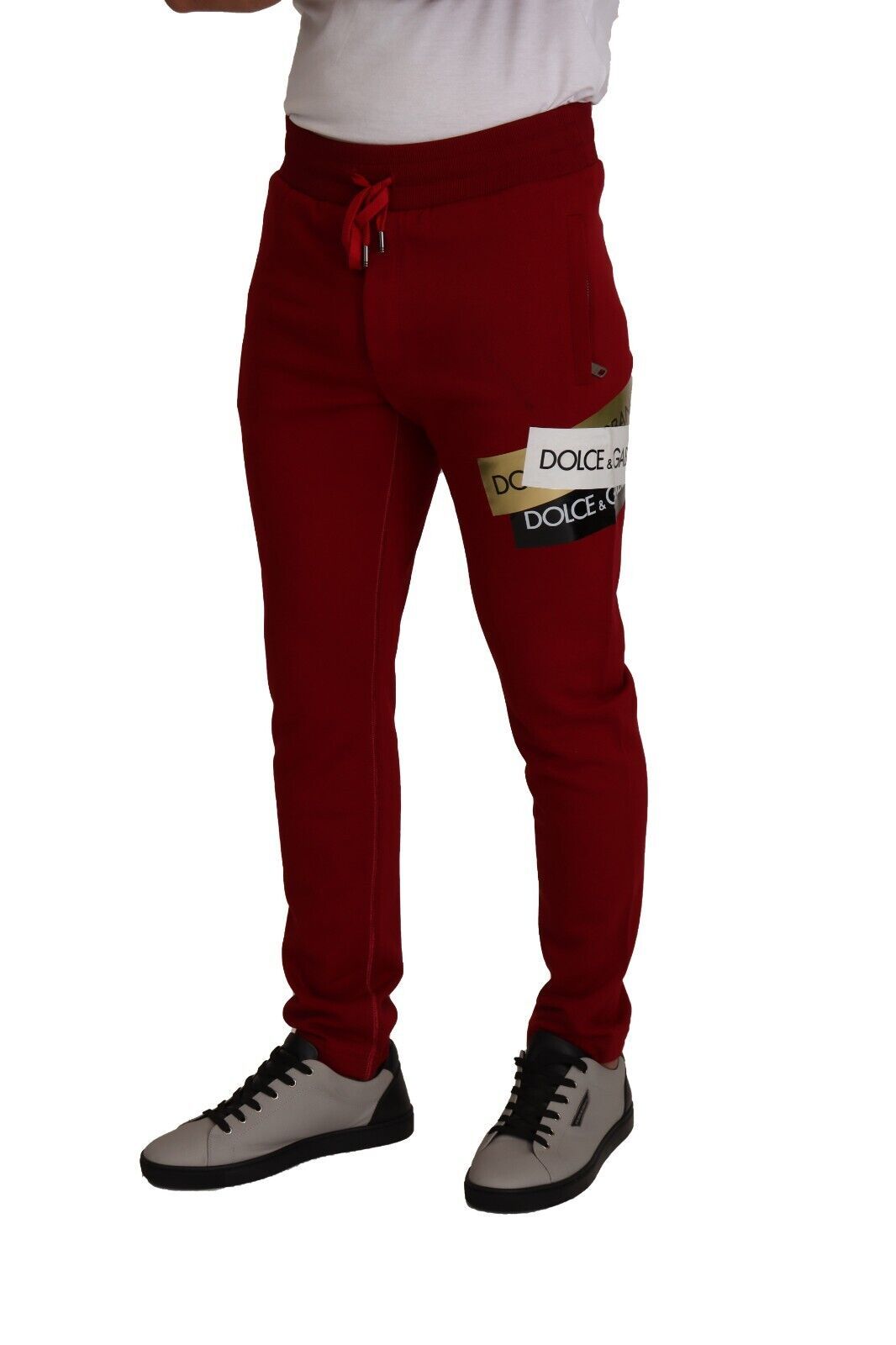 Dolce & Gabbana Red Logo Patch Jogging Sweatpants