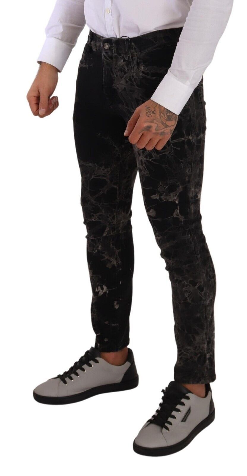 Dolce & Gabbana Black Patterned Skinny Slim Fit Jeans