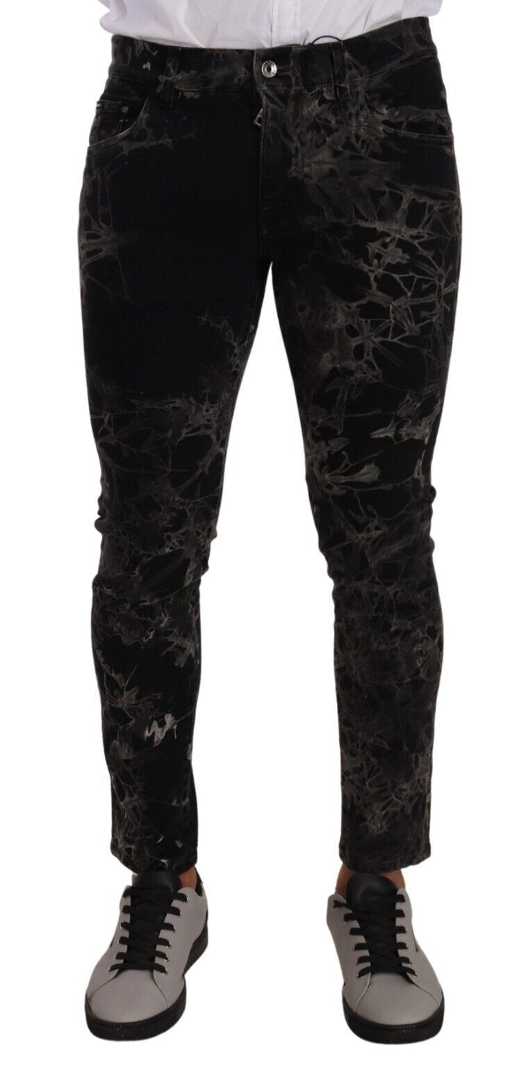 Dolce & Gabbana Black Patterned Skinny Slim Fit Jeans