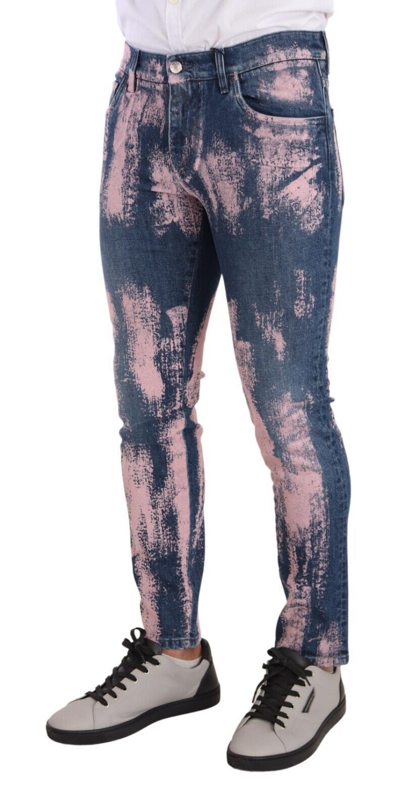 Dolce & Gabbana Blue Pink Tie Dye Cotton Skinny Denim Jeans