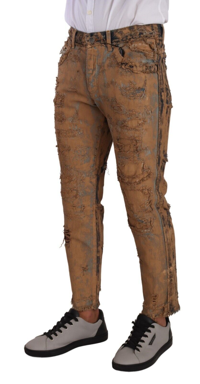 Dolce & Gabbana Brown Distressed Cotton Regular Denim Jeans