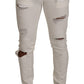 Dolce & Gabbana White Tattered Skinny Cotton Men Denim Jeans