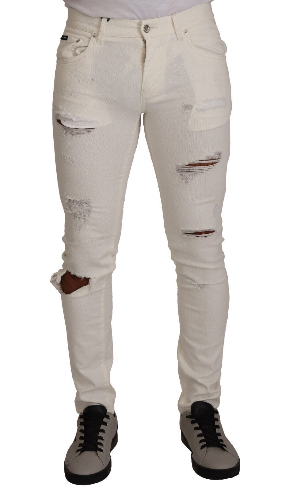 Dolce & Gabbana White Tattered Skinny Cotton Men Denim Jeans