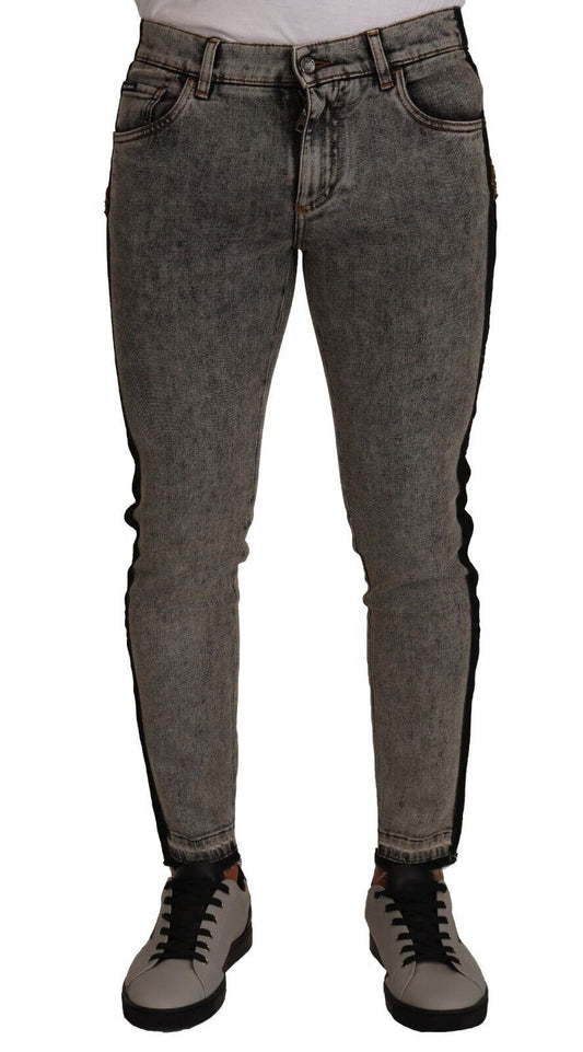 Dolce & Gabbana Gray Wash Crown Embellished Skinny Denim Jeans