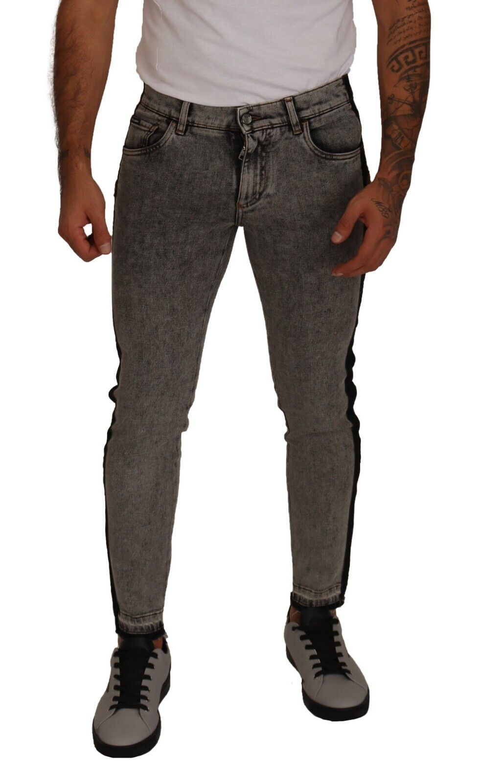 Dolce & Gabbana Gray Wash Crown Embellished Skinny Denim Jeans