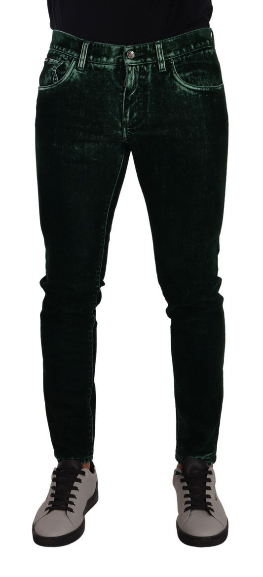 Dolce & Gabbana Green Cotton Stretch Skinny Slim Fit Jeans