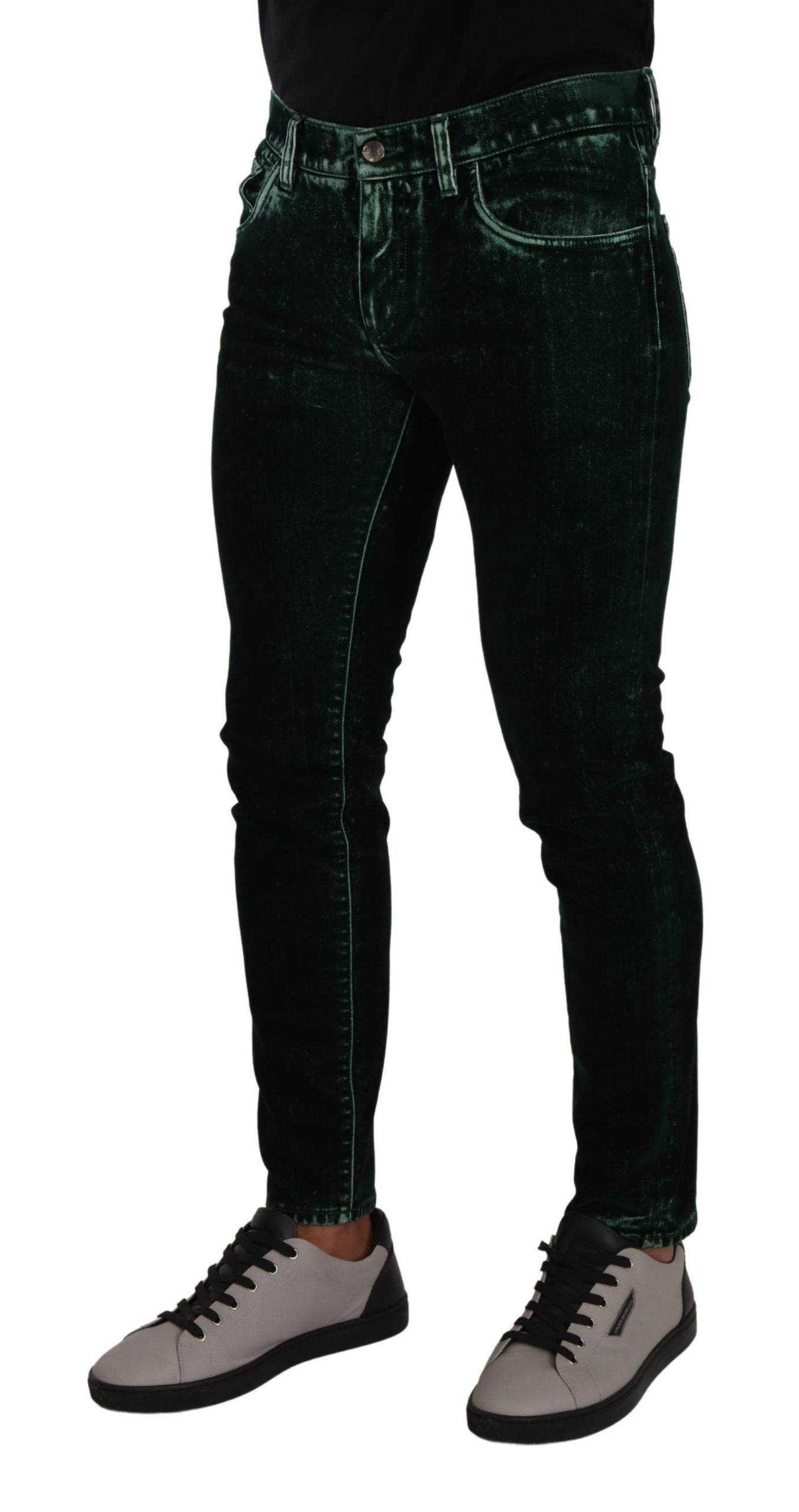 Dolce & Gabbana Green Cotton Stretch Skinny Slim Fit Jeans