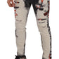 Dolce & Gabbana White Black Cotton Distressed Skinny Denim Jeans