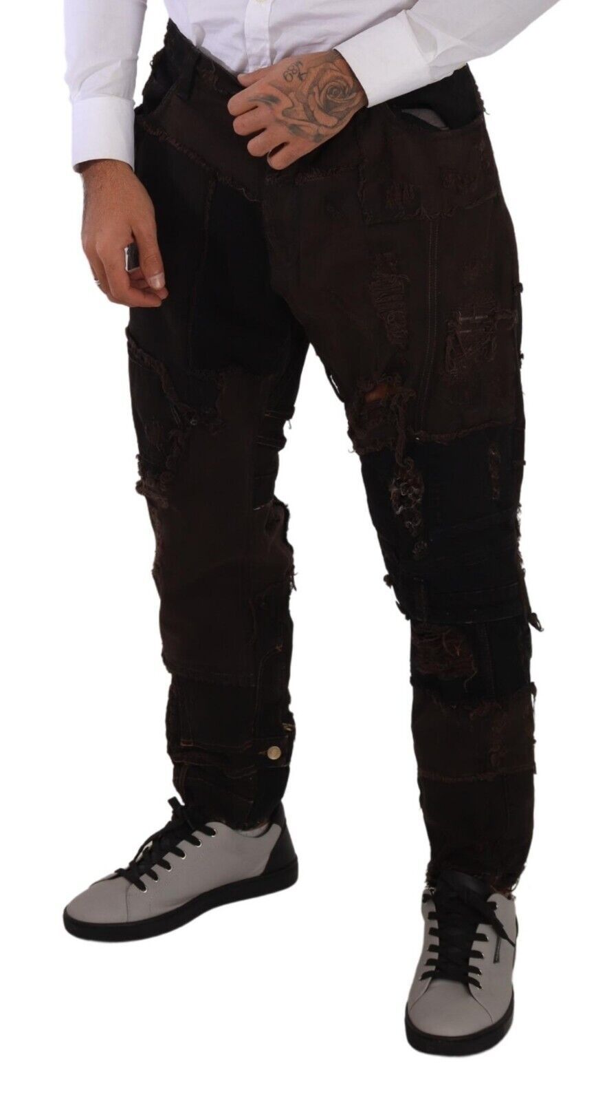 Dolce & Gabbana Brown Cotton Distressed Regular Denim Jeans