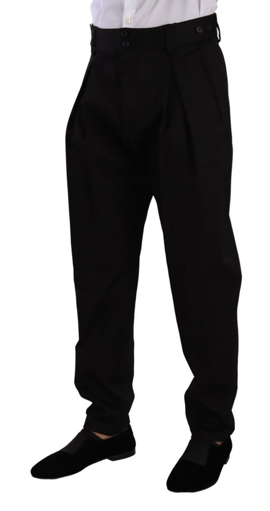 Dolce & Gabbana Black Cotton High Waist Men Trouser Dress Pants