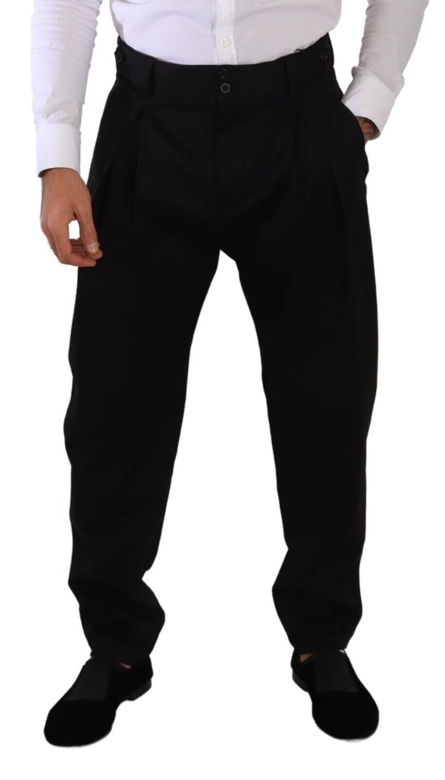 Dolce & Gabbana Black Cotton High Waist Men Trouser Dress Pants