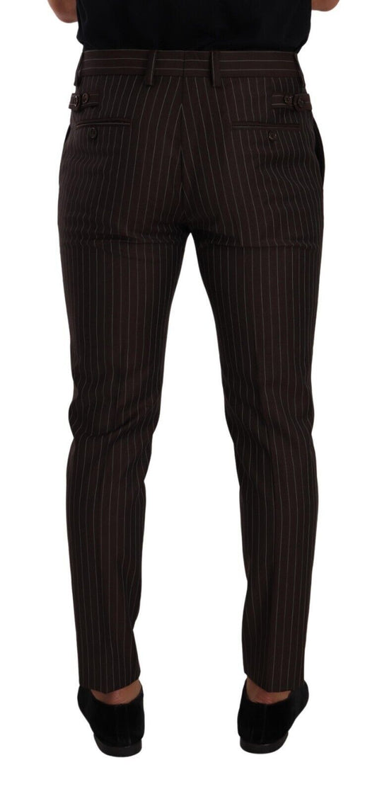 Dolce & Gabbana Brown Striped Wool Formal Trouser Dress Pants