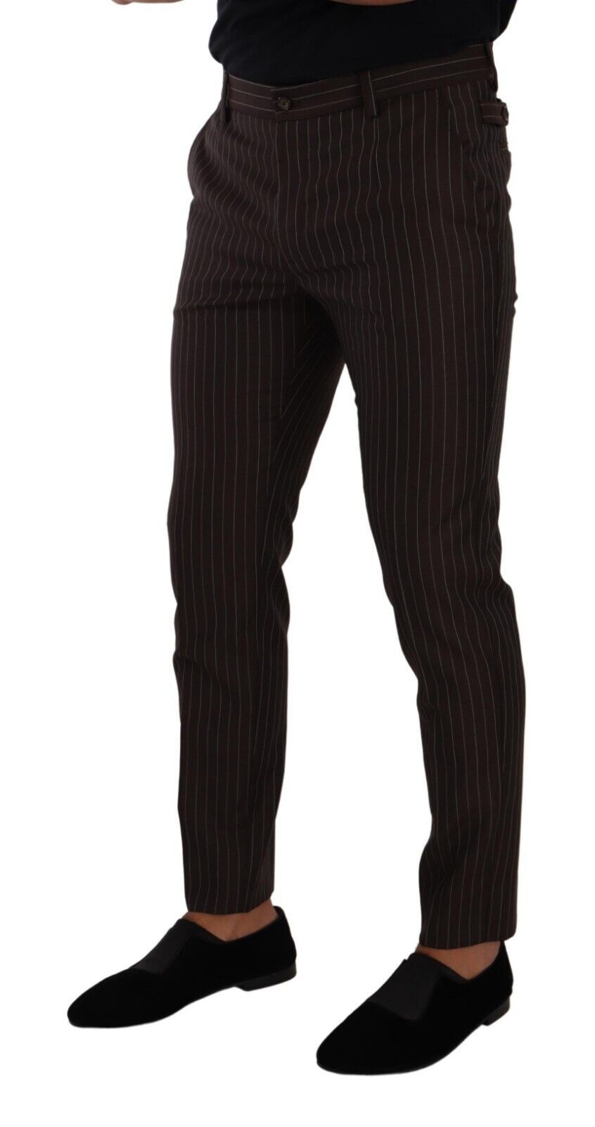 Dolce & Gabbana Brown Striped Wool Formal Trouser Dress Pants