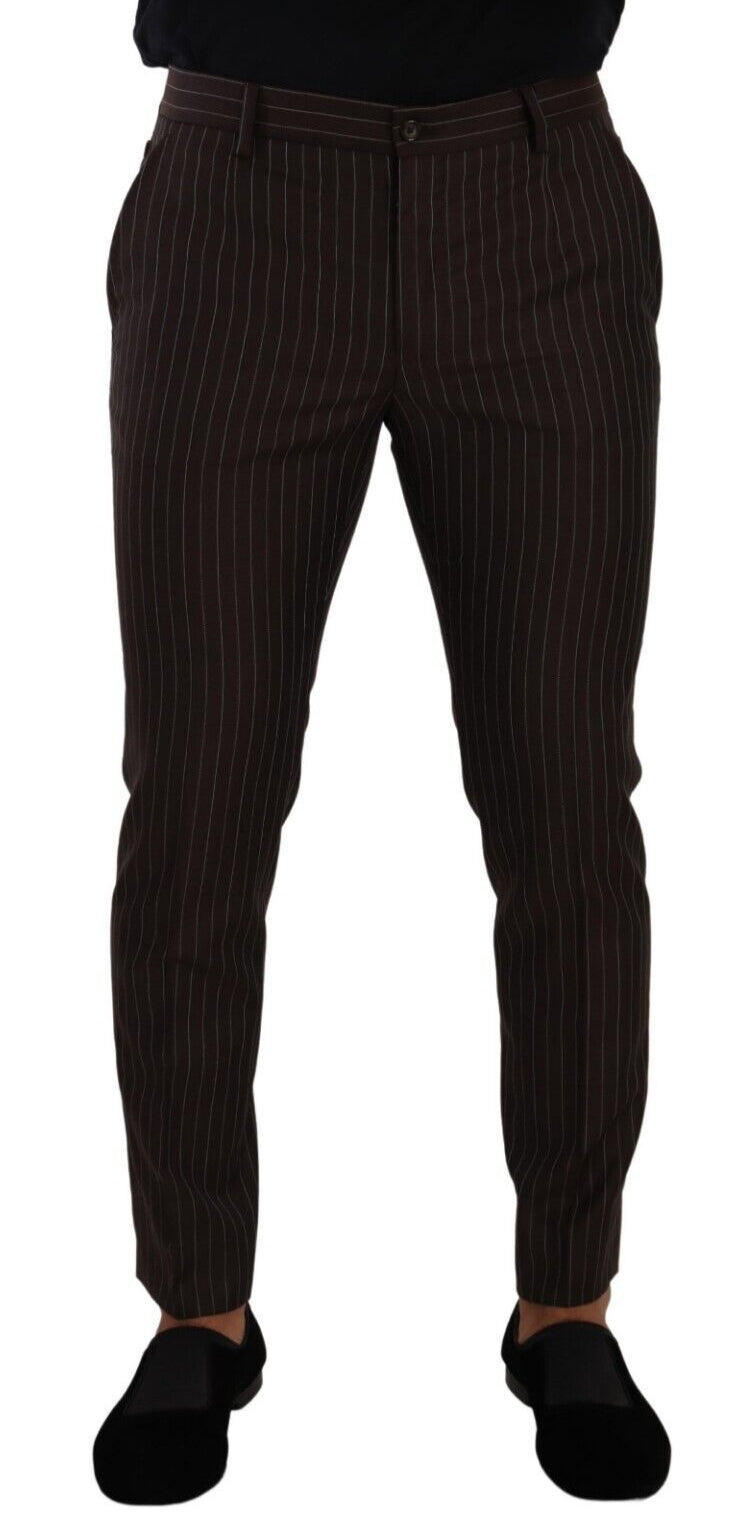 Dolce & Gabbana Brown Striped Wool Formal Trouser Dress Pants