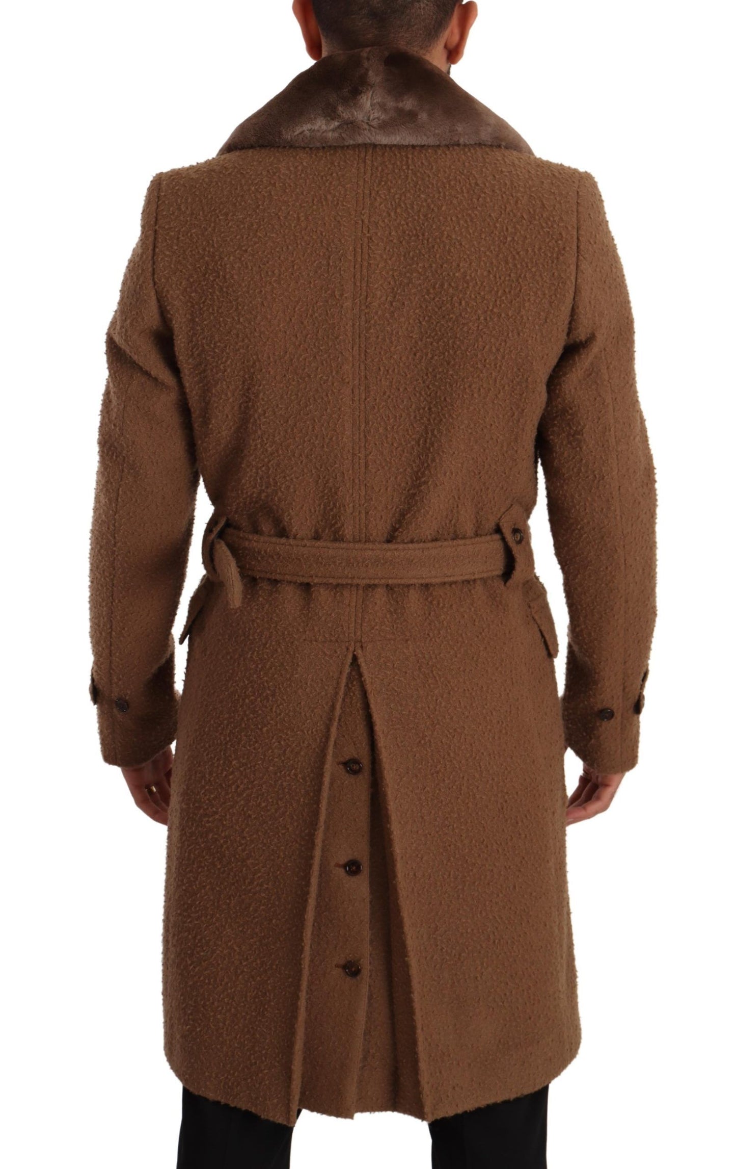 Dolce & Gabbana Brown Wool Long Double Breasted Overcoat Jacket