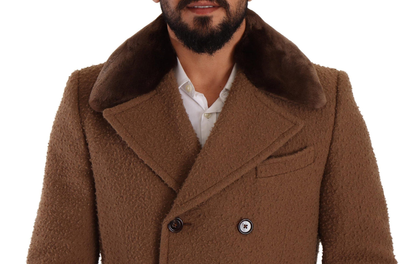 Dolce & Gabbana Brown Wool Long Double Breasted Overcoat Jacket