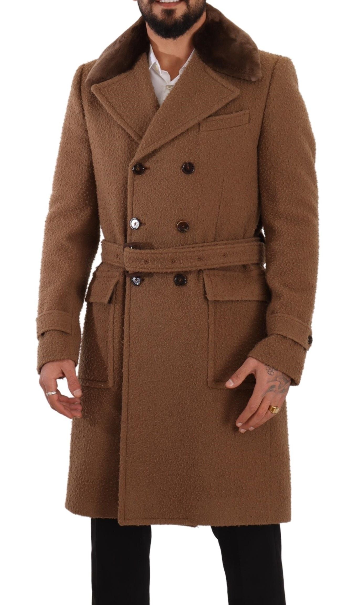 Dolce & Gabbana Brown Wool Long Double Breasted Overcoat Jacket