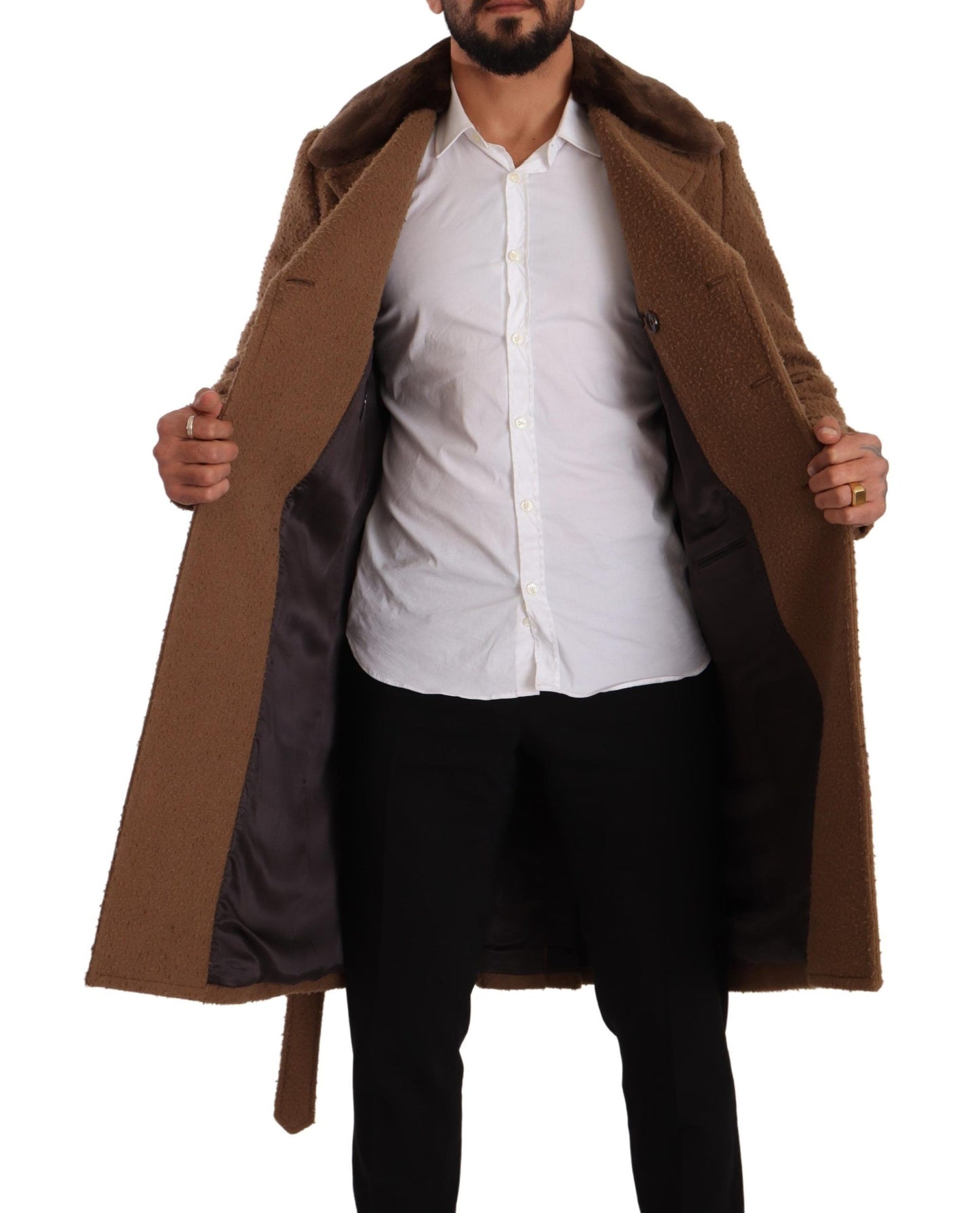 Dolce & Gabbana Brown Wool Long Double Breasted Overcoat Jacket