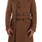 Dolce & Gabbana Brown Wool Long Double Breasted Overcoat Jacket