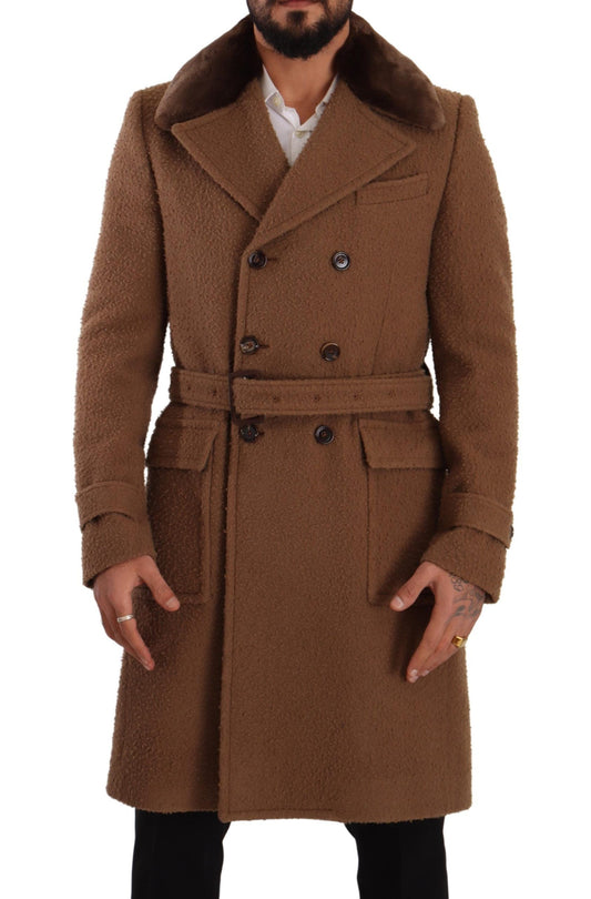 Dolce & Gabbana Brown Wool Long Double Breasted Overcoat Jacket