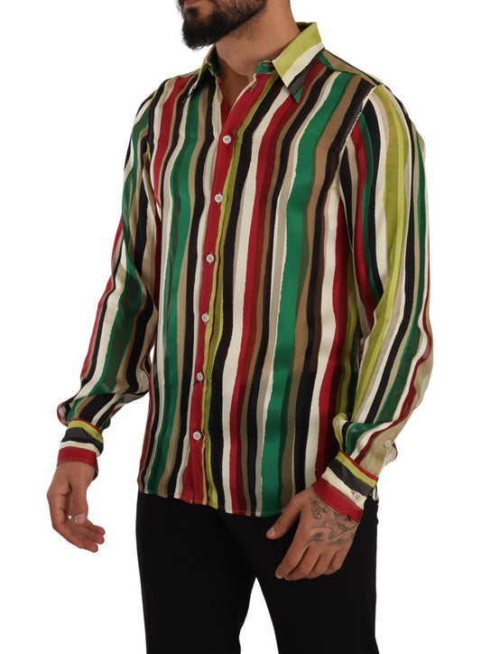 Dolce & Gabbana Multicolor Striped Long Sleeve Silk Shirt