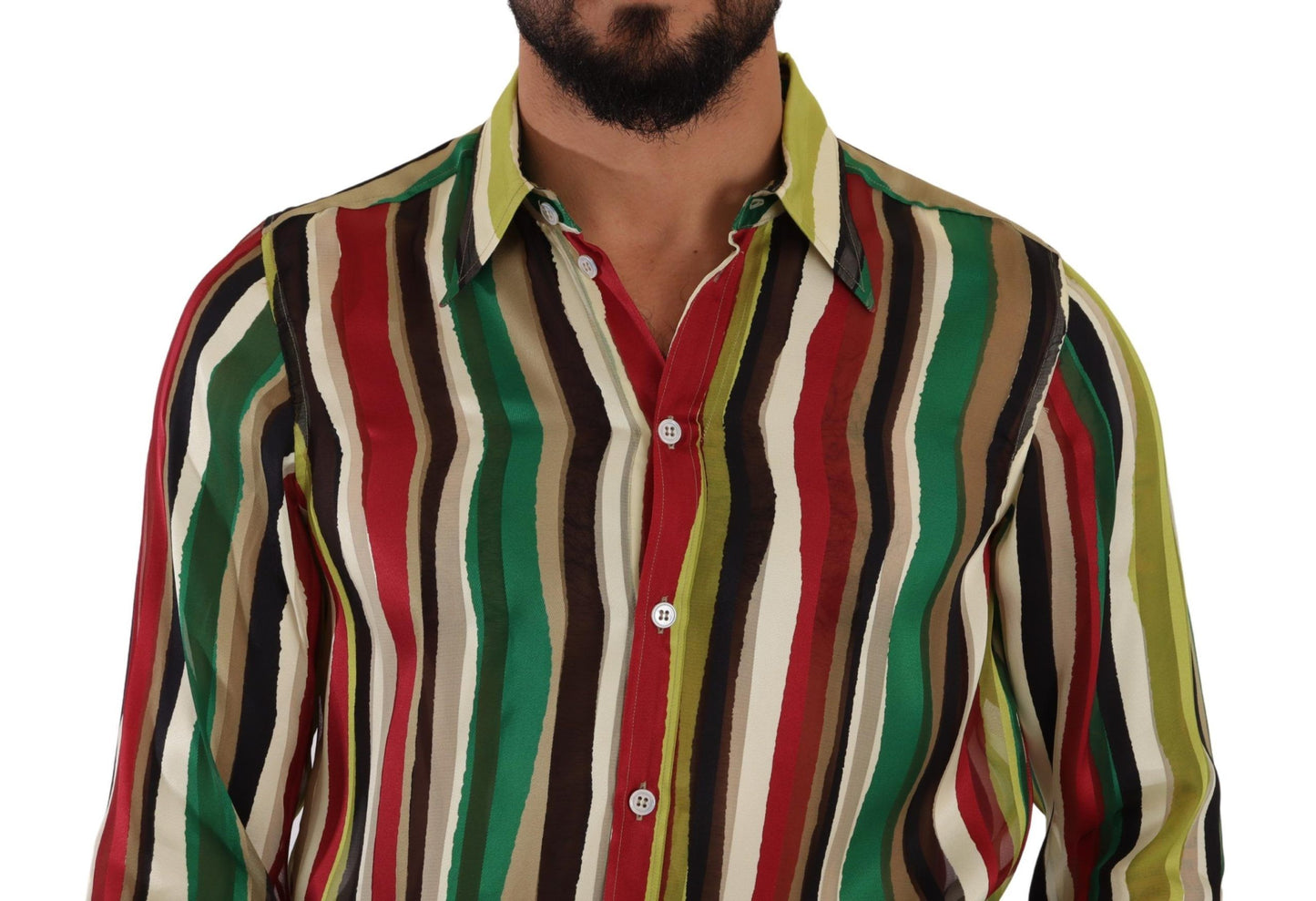 Dolce & Gabbana Multicolor Striped Long Sleeve Silk Shirt