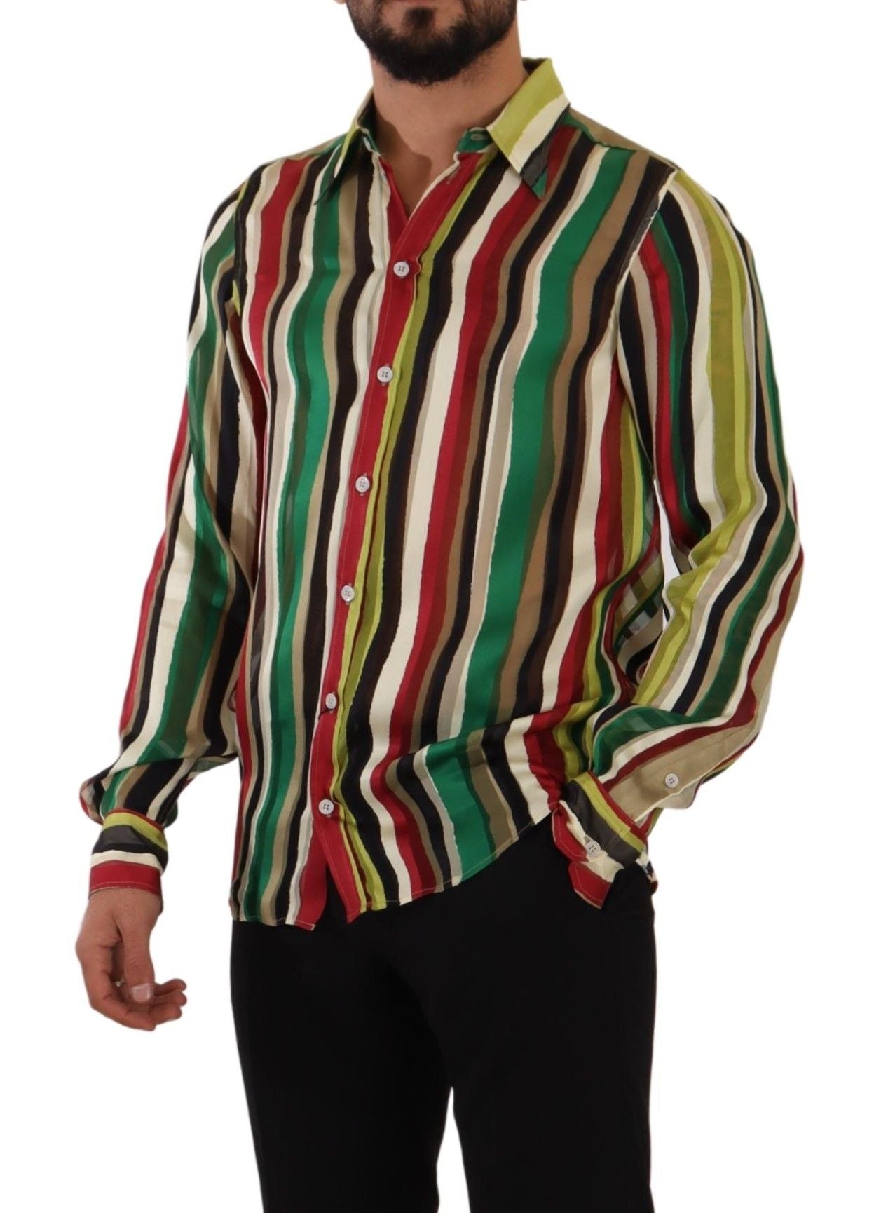 Dolce & Gabbana Multicolor Striped Long Sleeve Silk Shirt