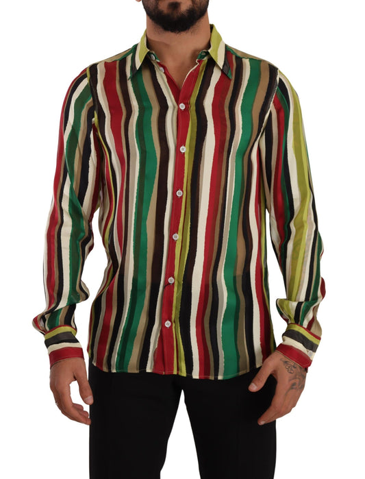 Dolce & Gabbana Multicolor Striped Long Sleeve Silk Shirt