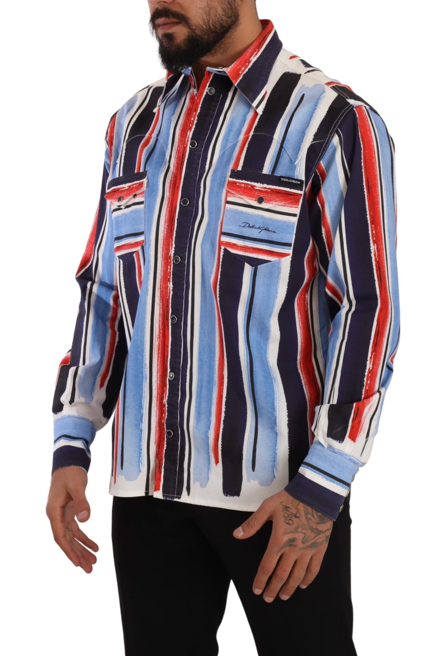 Dolce & Gabbana Red White Blue Striped Shirt