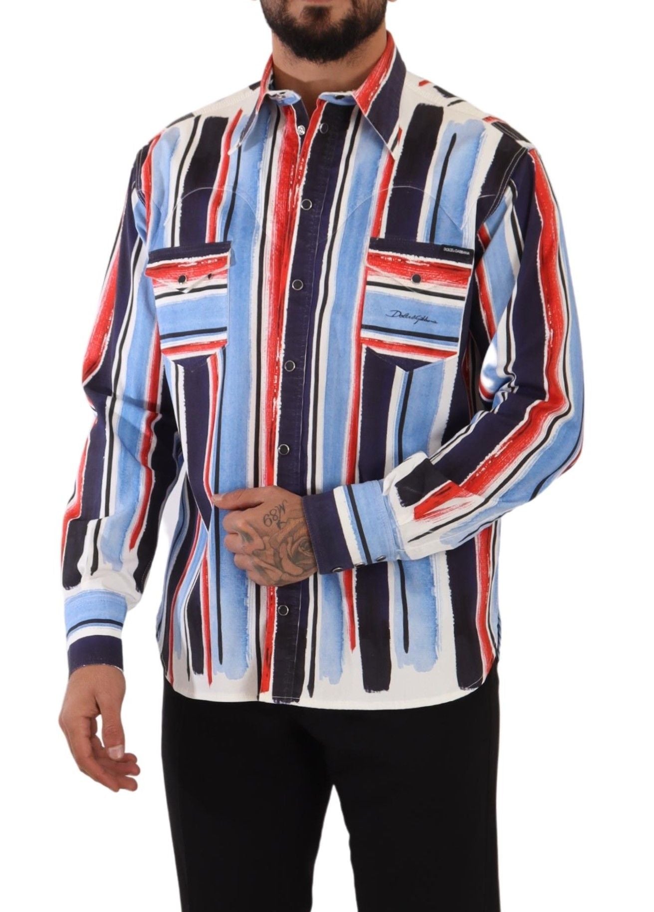 Dolce & Gabbana Red White Blue Striped Shirt