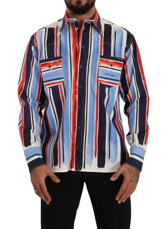 Dolce & Gabbana Red White Blue Striped Shirt