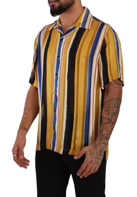 Dolce & Gabbana Yellow Striped Short Sleeve Silk Shirt