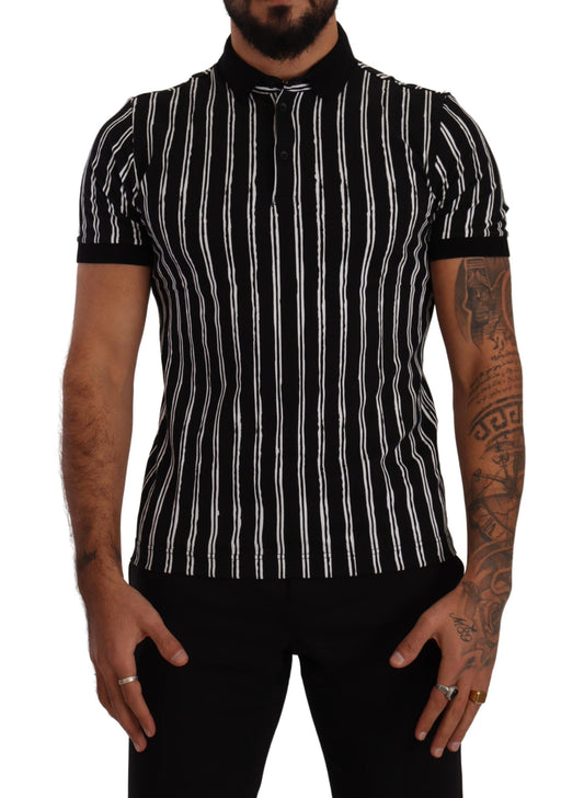 Dolce & Gabbana Black White Striped Polo Short Sleeve  T-shirt