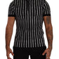 Dolce & Gabbana Black White Striped Polo Short Sleeve  T-shirt