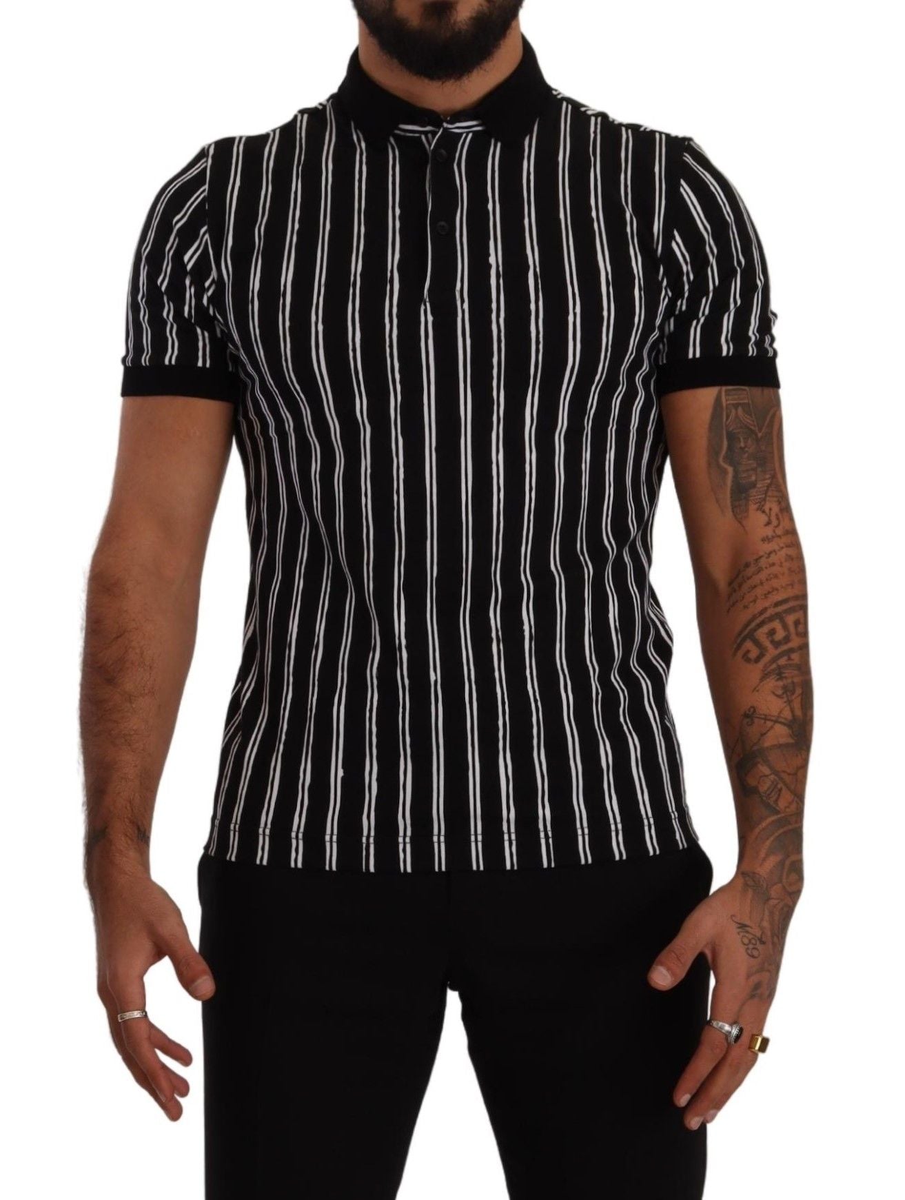 Dolce & Gabbana Black White Striped Polo Short Sleeve  T-shirt