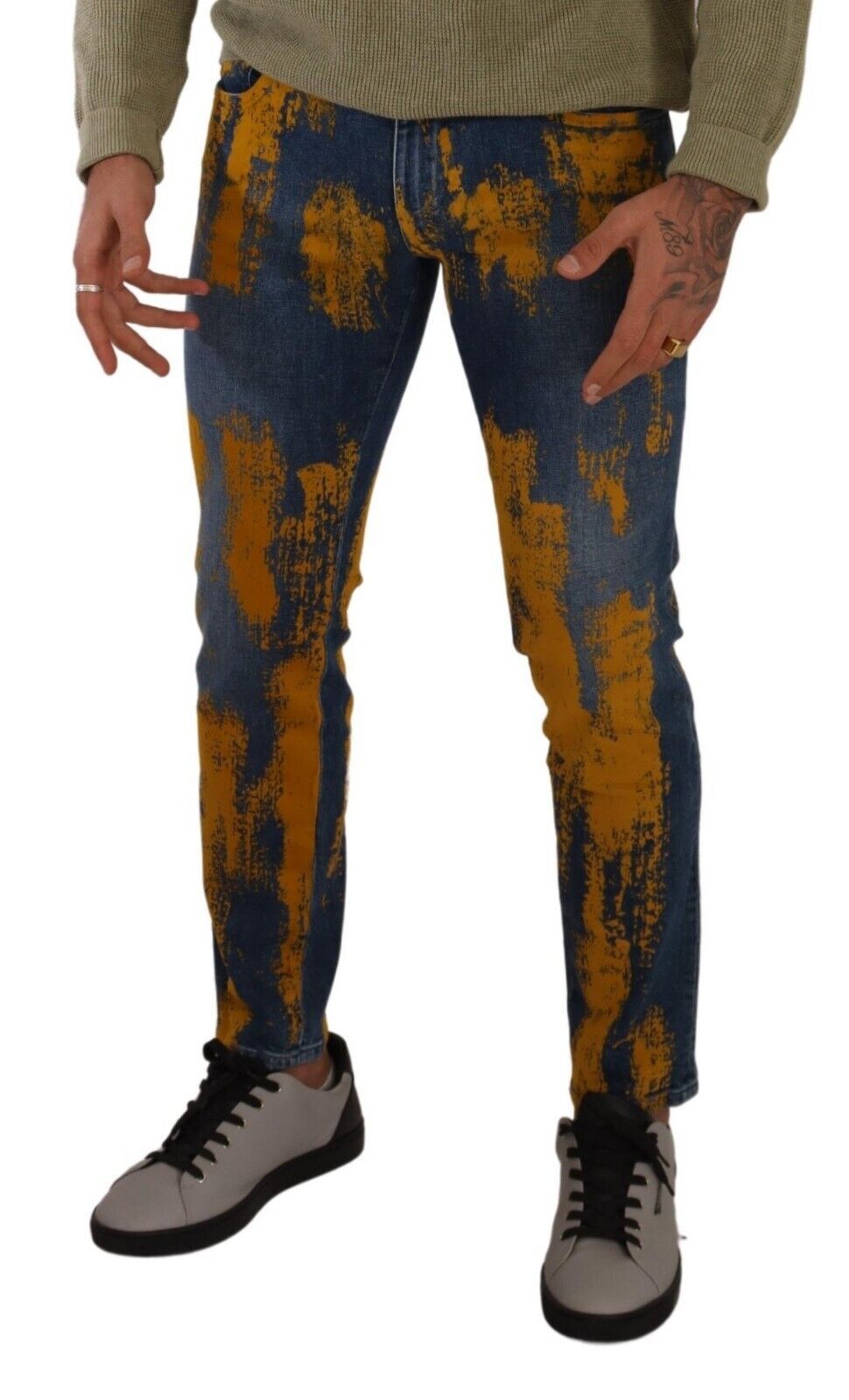 Dolce & Gabbana Blue Yellow Dye Cotton Skinny Men Denim Jeans