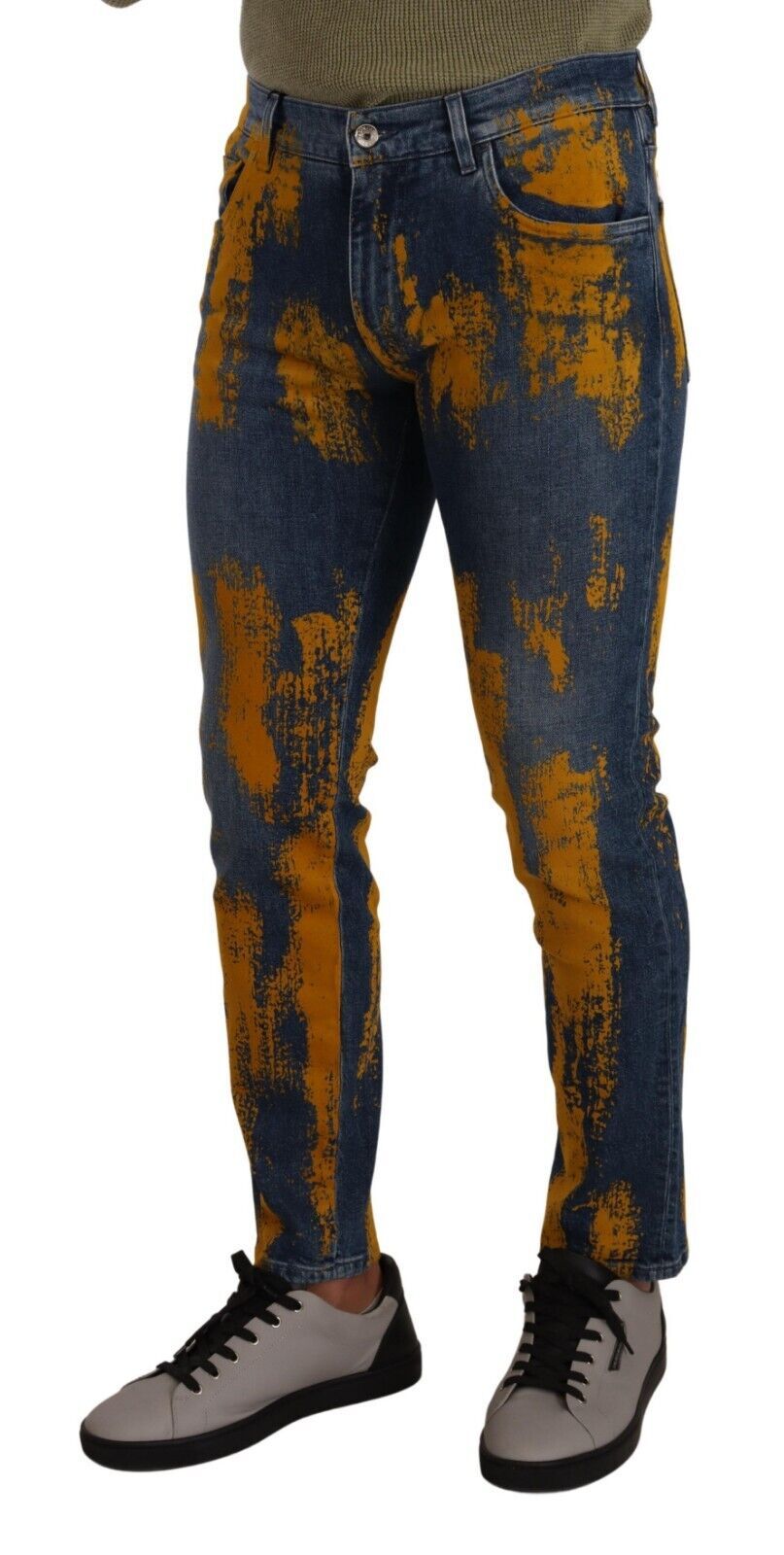 Dolce & Gabbana Blue Yellow Dye Cotton Skinny Men Denim Jeans