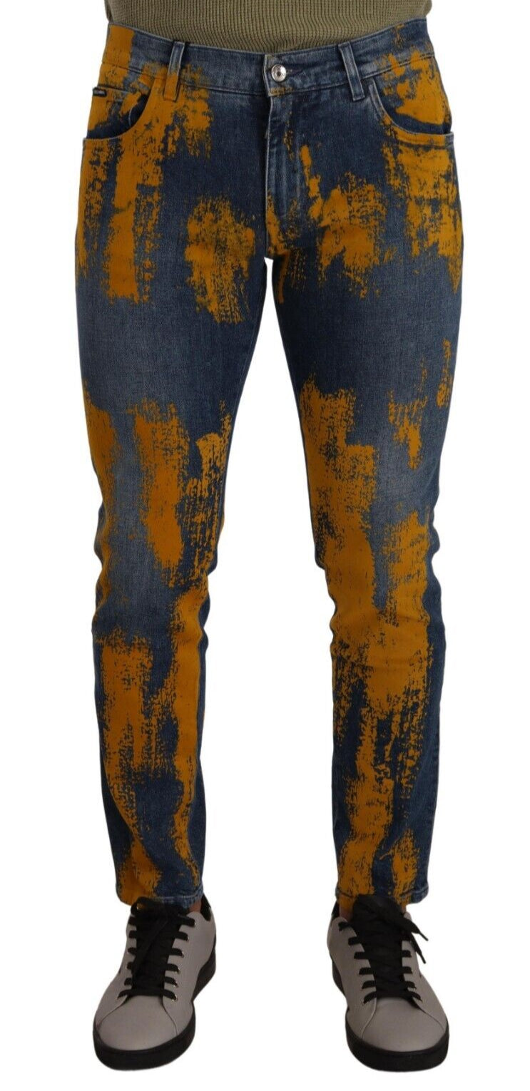 Dolce & Gabbana Blue Yellow Dye Cotton Skinny Men Denim Jeans