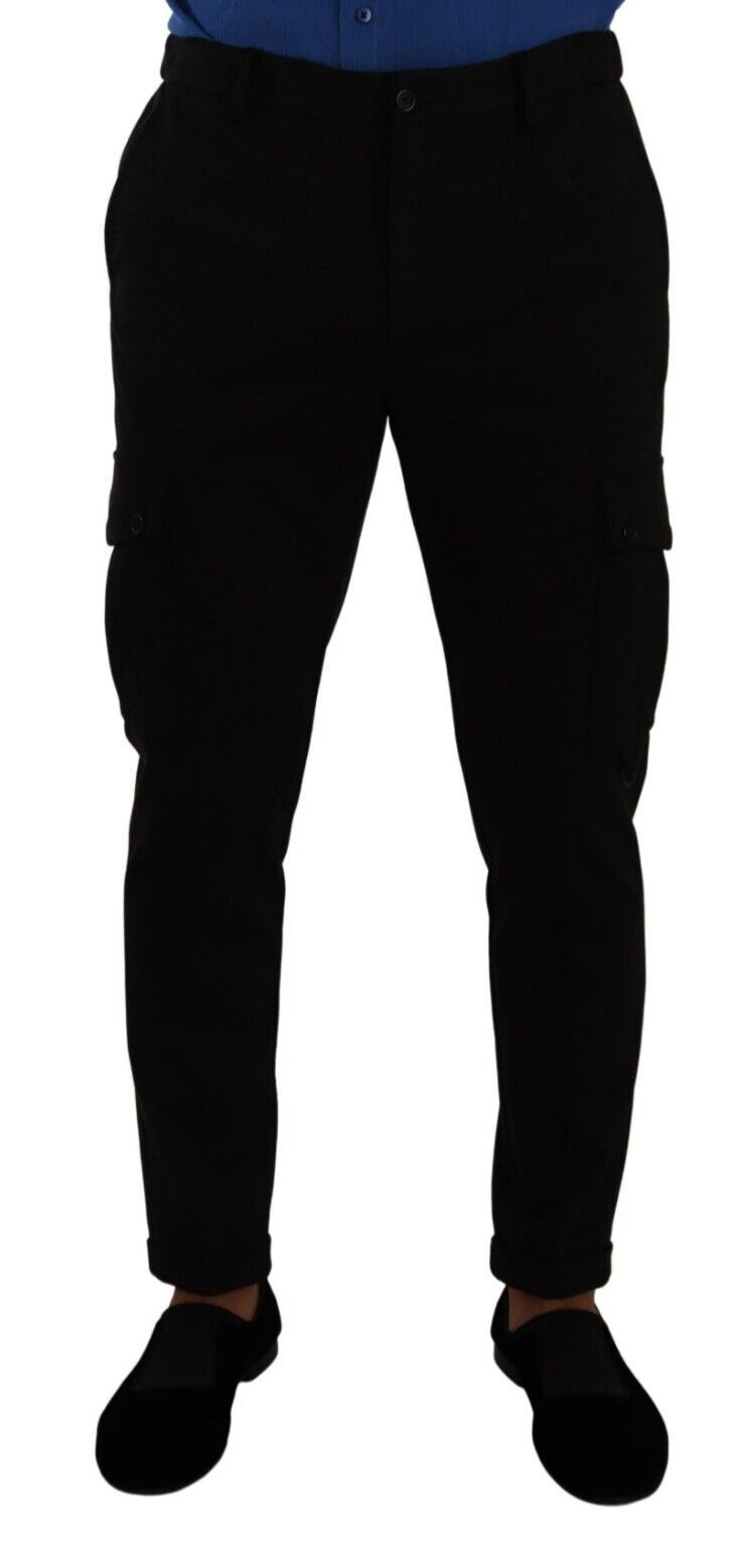 Dolce & Gabbana Black Viscose Skinny Cargo Trouser Pants