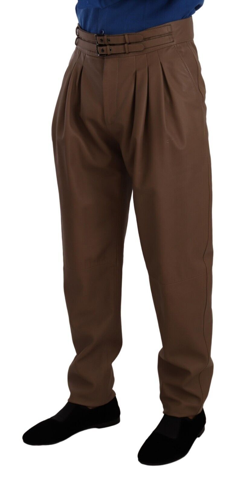 Dolce & Gabbana Brown Leather Tapered High Waist Pants