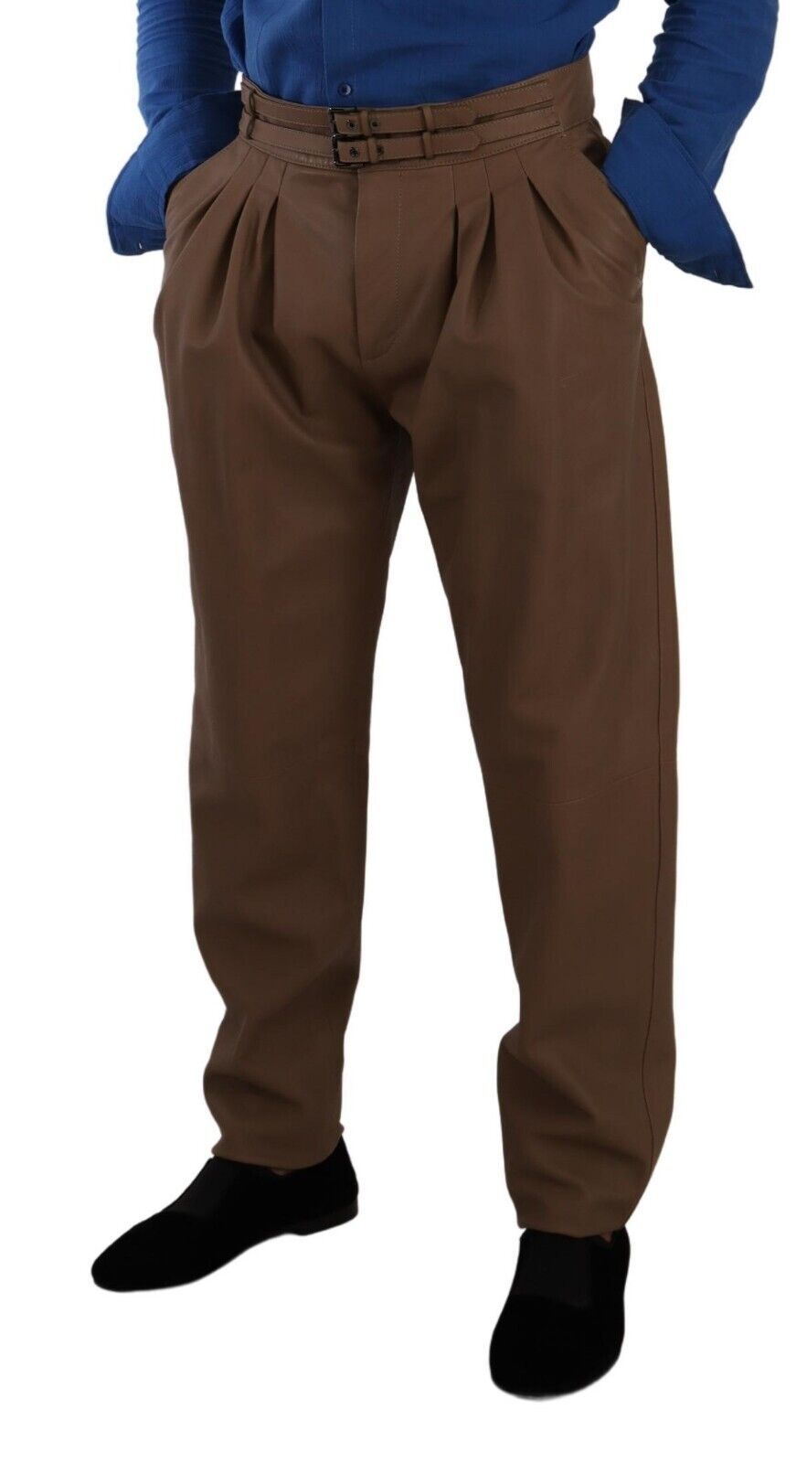 Dolce & Gabbana Brown Leather Tapered High Waist Pants