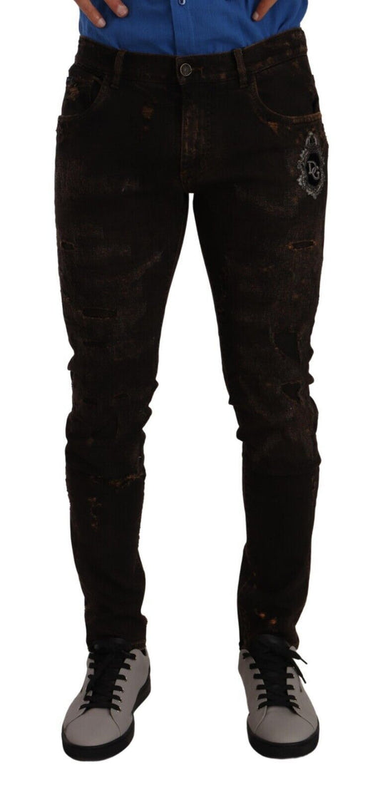 Dolce & Gabbana Brown DG Crown Logo Cotton Skinny Denim Jeans