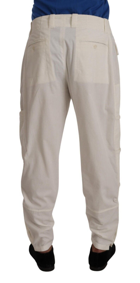 Dolce & Gabbana Off White Cotton Corduroy Cargo Pants