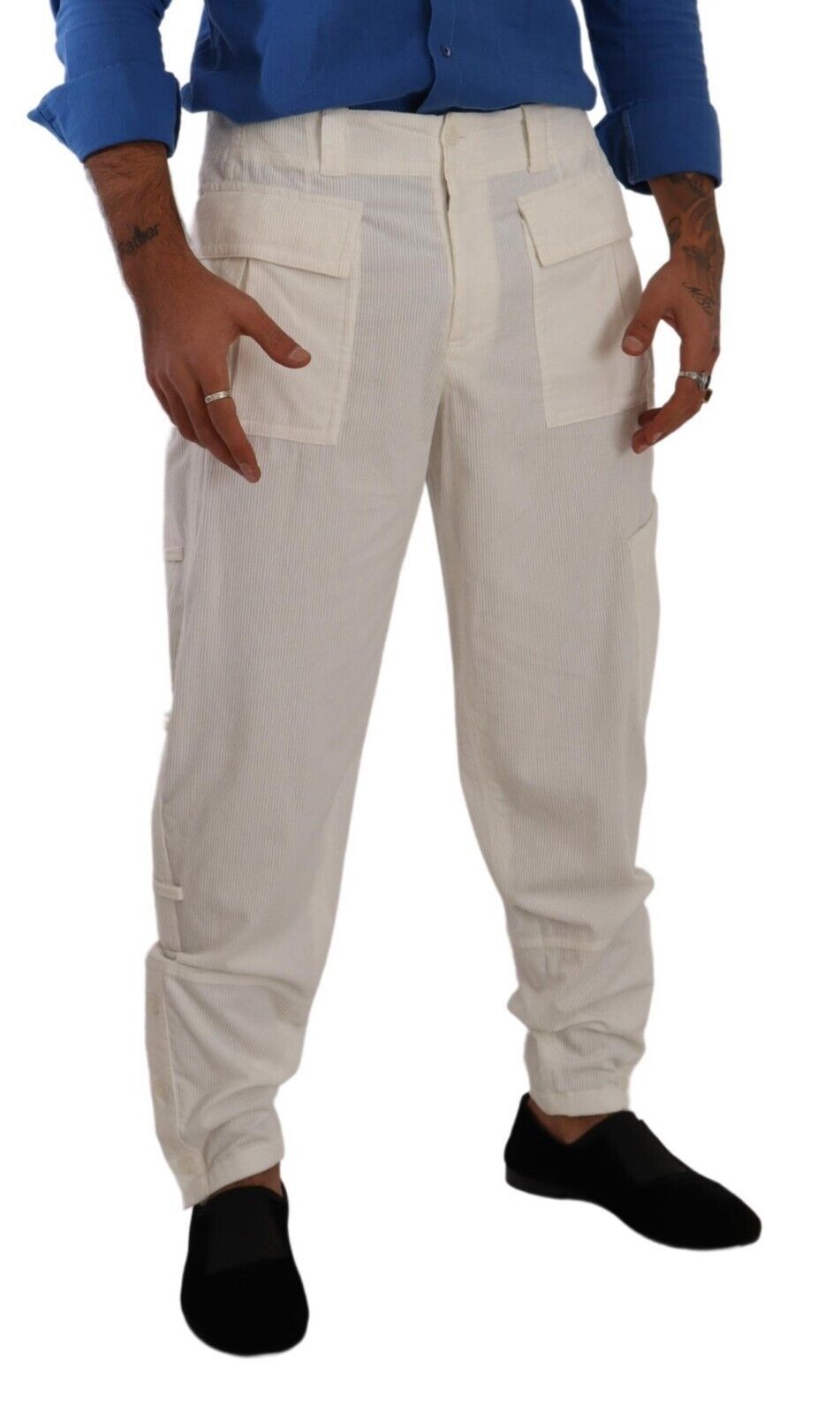 Dolce & Gabbana Off White Cotton Corduroy Cargo Pants