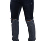 Dolce & Gabbana Blue Two Tone Tattered Cotton Slim Denim Jeans